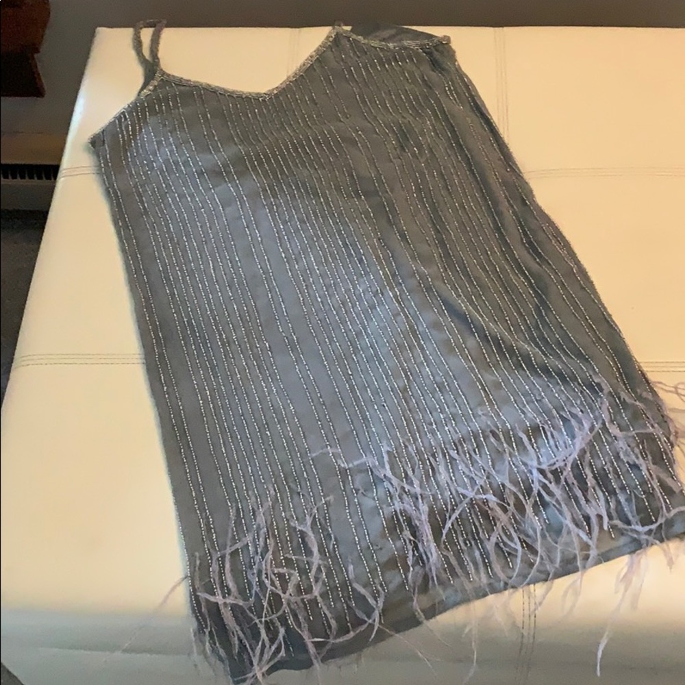 Grey beaded spaghetti strap dress